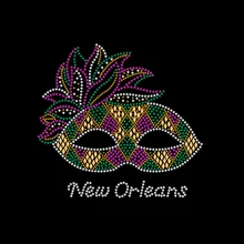 Wholesale Mardi Gras Rhinestone Heat Transfer Iron on for Hoodies Caps Tote Bags Dance Wear Sports Apparel Custom Logo Motif