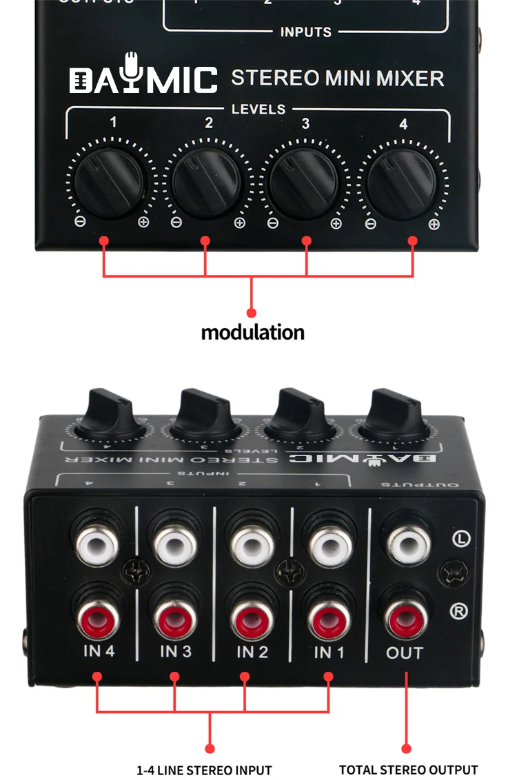 DAYMIC OEM Professional 4 Channel Passive Mini Broadcast Stereo Mixer Audio Sound Mixer Console