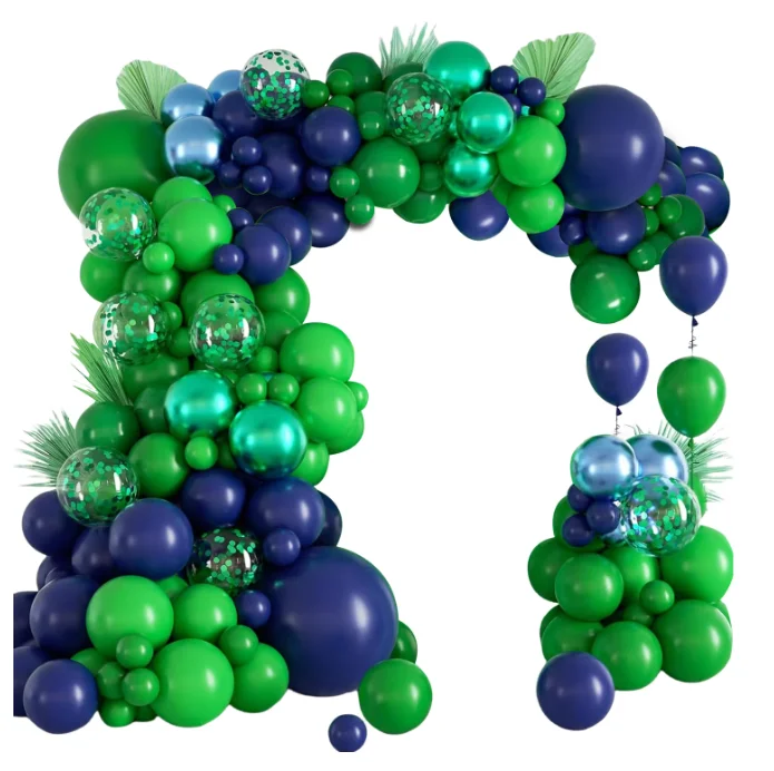 123 Pieces Blue and Green Balloon Arch Set Jungle Theme Blue Dark Green Balloon Garland Metallic Blue and Green Balloons