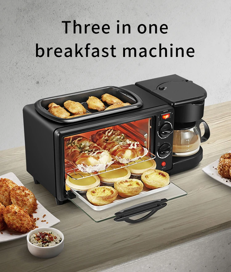 3 In 1 Multi Function Breakfast Maker Machine 220V 1250W With Electric Oven  Drip Coffee Maker Frying Tray Tea Pot Home Appliance