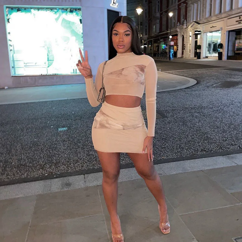 Bodycon Mini Dress Long Sleeve Crop Top 