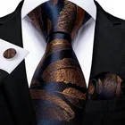 Ties Tie Set Dropship Hi-Tie Wholesale Custom Design Dark Blue Gold Mens Neckties With Pocket Square Silk Ties For Men