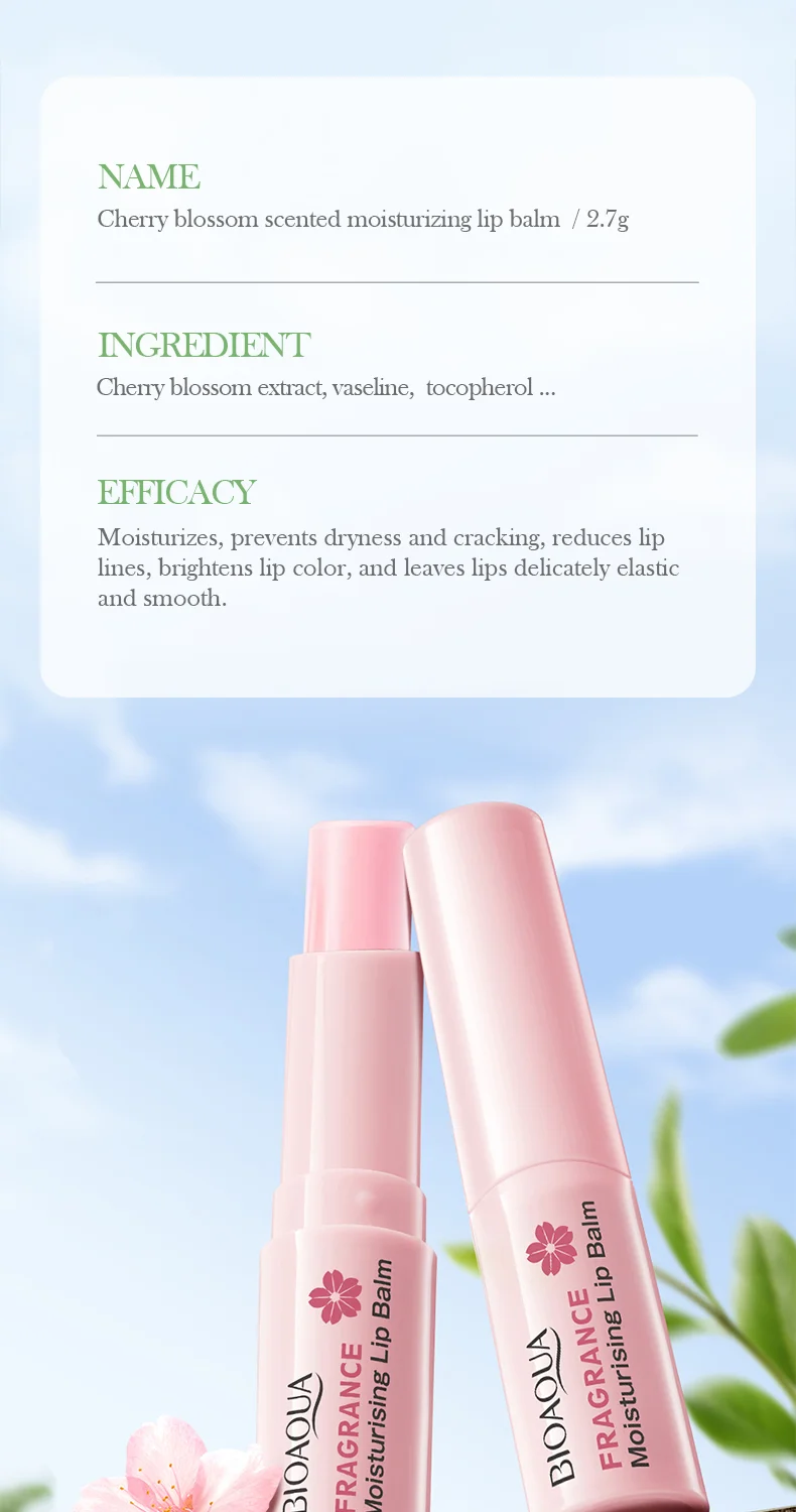 product hot selling oem bioaqua organic cherry blossom scented lip balm wholesale vitamin c moisturizing nourish cute lip balm stick-10