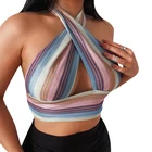 JINPO A002-092 European And American Foreign Trade Women's Vest Color Halter Sexy Slim Knit Cross-shirt Women