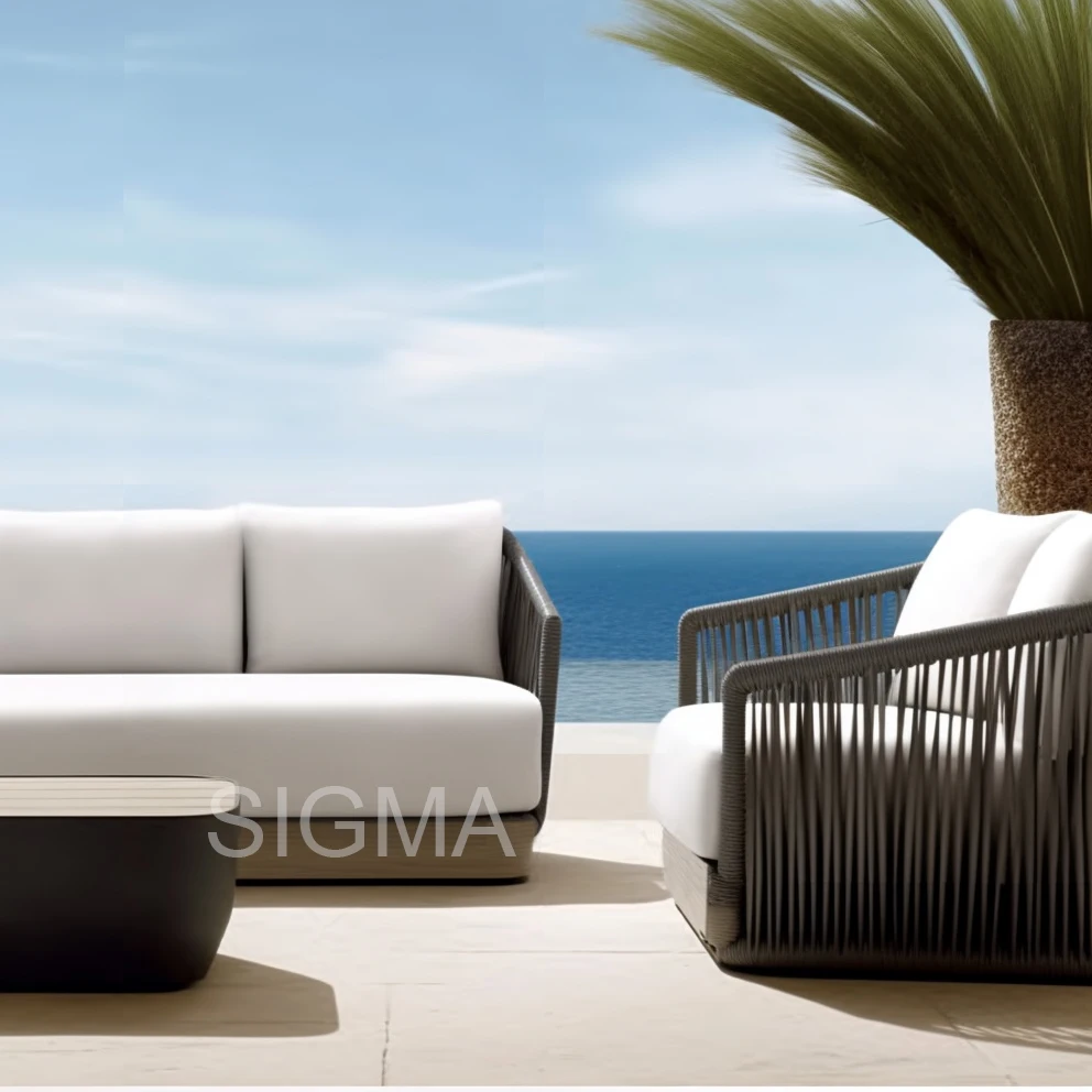 Modern All Weather Luxury Outdoor Patio Hotel Sofa set Couch Wood Teak Solid Wooden Armchair Garden Sofa sectional