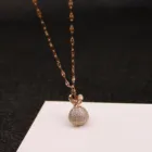 Chain Long Rose Gold Plated Full Diamond Purse Pendant Necklace Water Ripple Chain Long Sweater Necklace