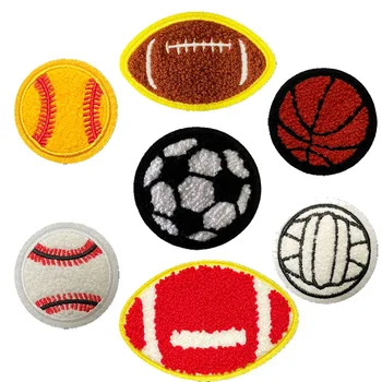 Custom Chenille Ball  Embroidery Patch Stock Glitter 5.5cm Iron On Ball Patch Adhesive Alphabet Sewing Appliques Clothing