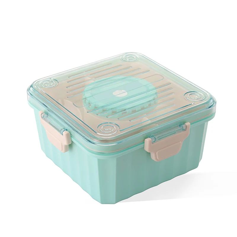 Customized Color 2.15L Bento Plastic Food Container Lunch Box 2 grids with Soup Bowl and Handle