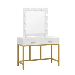 NOVA Light Luxury Bedroom Furniture Black Vanity Table With LED Bulbs Mirror Modern Girls Room Dressing Desk With Stool