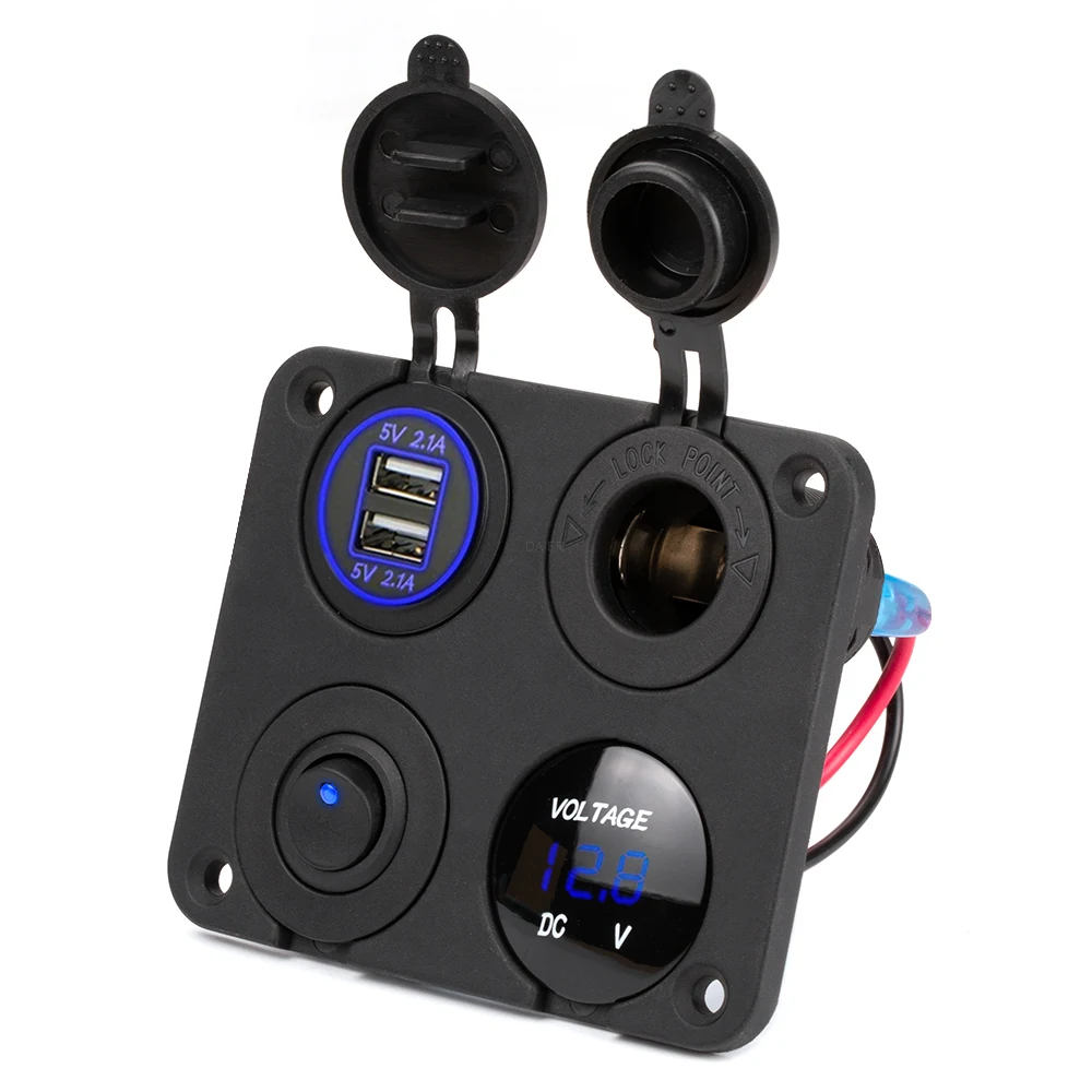 4 Gang 4.2A Toggle Switch Panel Voltmeter USB Charger LED Voltmeter For Car/Boat 
