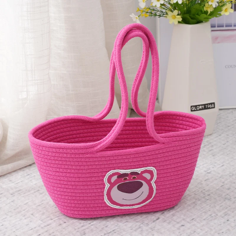 HUAYI 2024 New Hand-woven Cotton rope braided Strawberry Bear  customized  bucket bag