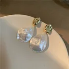 Gold Earrings Summer 2021 Fashion Korean Style 14K Gold Plated 100% Real Big Drop Shape Shell Pearl Earrings