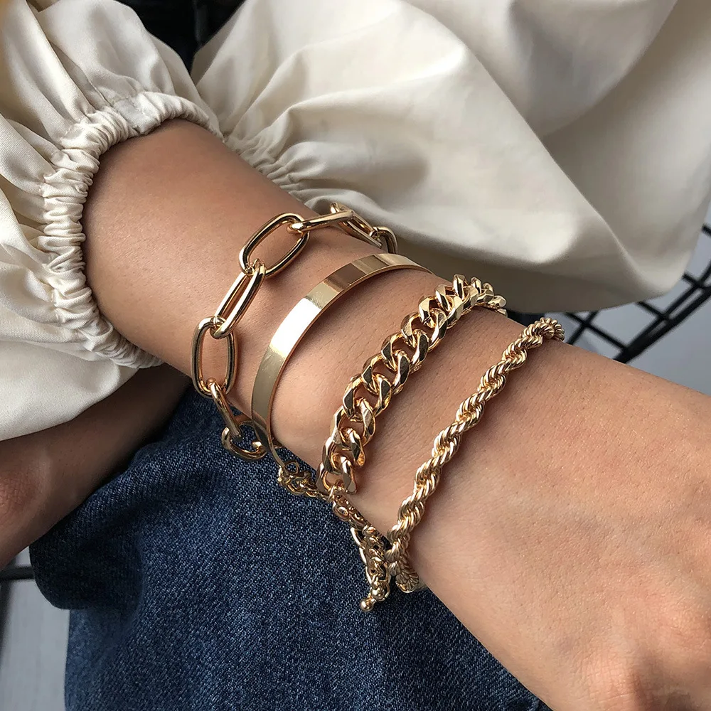4 Pcs/set Gold Cuban Chain Metal 