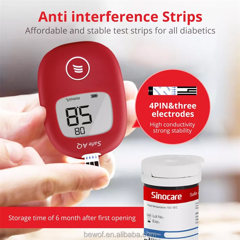 Sinocare OEM&ODM Glucometro Code Free Diabetes Testing Machine Glucometer Blood Glucose Meter with Strips Safe Aq Smart