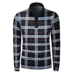 New design custom plaid printing mens polo shirts casual quick dry breathable golf t-shirts