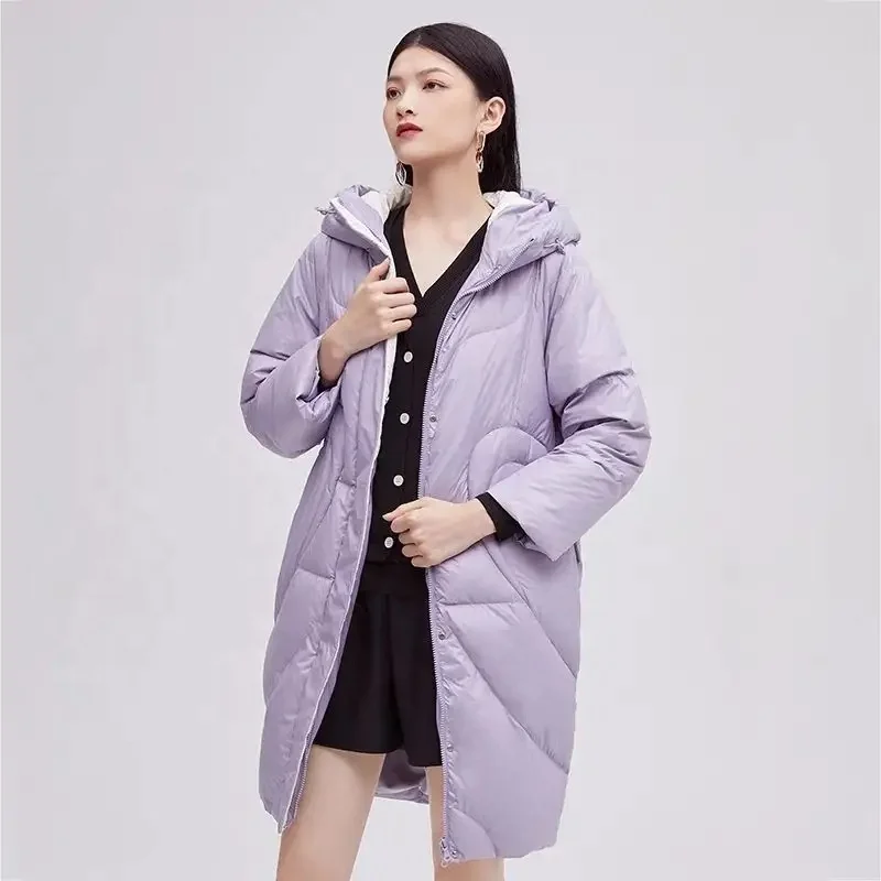 Women Down Puffer Jacket with Hood Hooded Winter Down Puffer Coat for Women with Faux-Fur Hood & Collar