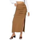 Long Skirt Women's Slit Pleated Solid High Waist Long Bodycon Maxi Skirt