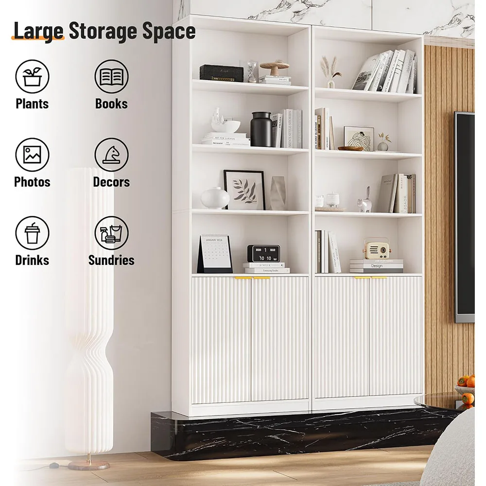 product modern white 6 tier wooden bookcase with cabinet doors home furniture for living room bedroom and home office bookshelves-2