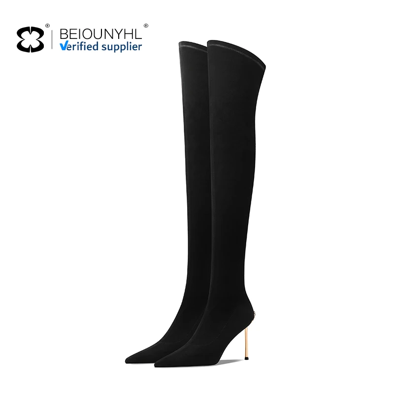 Oem Custom Plus Women's Knee-high Sock Boots Over-the-knee High Heel Pointed Toe Shoes Stretchy Long Fabric Fashion Ladies Boots