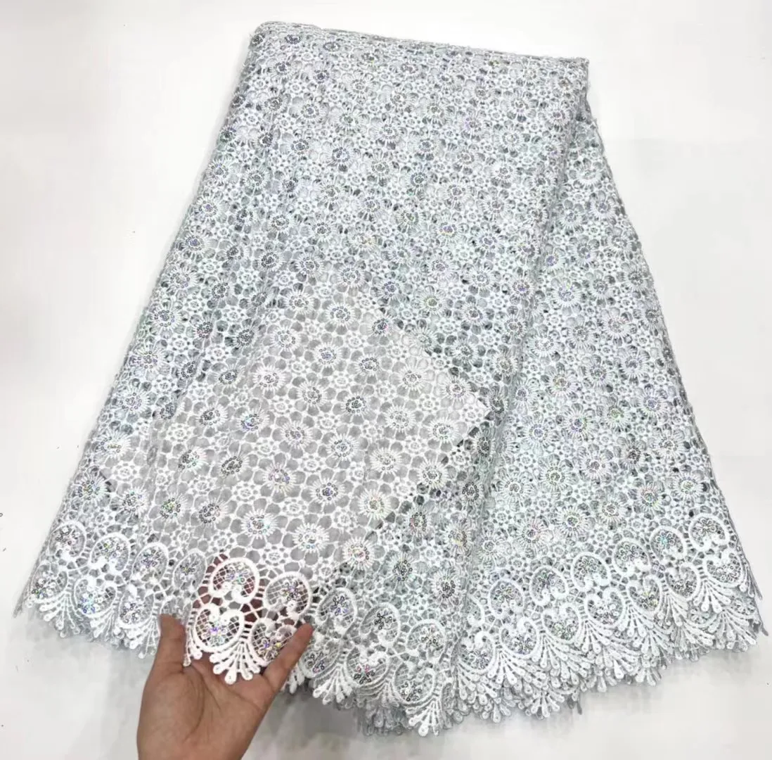 African Cord Lace Fabric With Sequins High Quality Nigerian