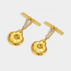 Earrings Earrings 2022 New Tide Female Personality Brass Plated 18k Real Gold Dangling Lotus Leaf Earrings
