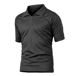 Men's Tactical Golf Short Sleeve Shirt Quick Dry Polo Shirts Zipper Collar Workout Top for male