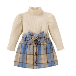 Korean popular toddler girls clothing sets knitted sweater tops+plaid skirts fashion two-piece kids clothes girls outfits