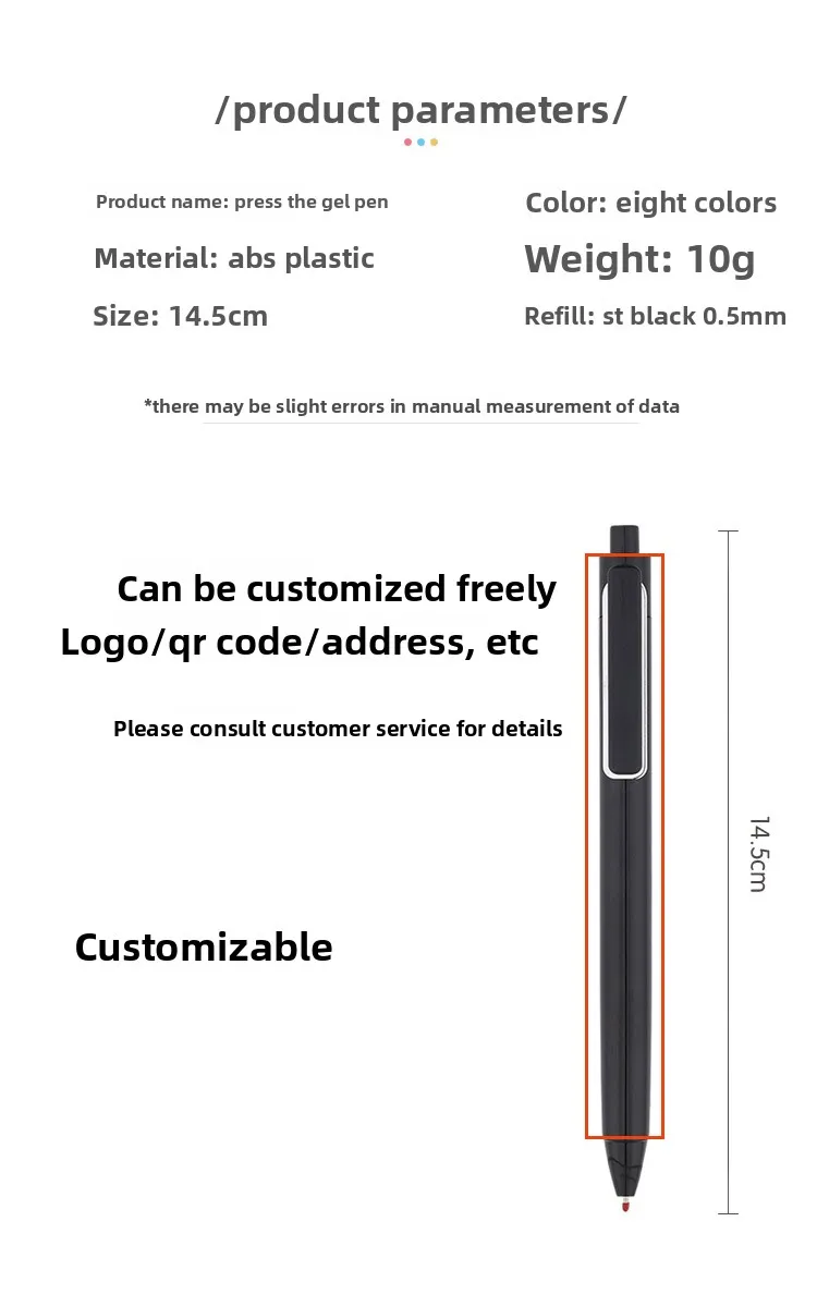 Custom Printed Logo Business Signature Pen Black Water Pen 0.5mm Plastic Pen for Advertising Personalized Lettering Press Gel