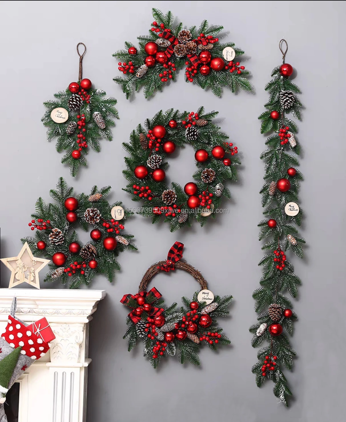 product 2025 online hot sale led lights decorated with copper wire 4pcs set of christmas wreath and garland for festive decorations-8