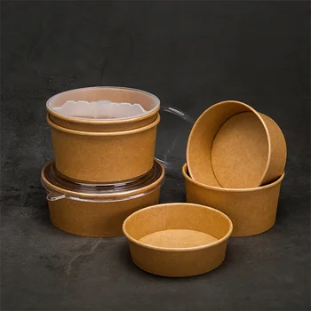 Wholesale Cheap Biodegradable Salad Bowl Round Kraft Food Kraft Paper Bowl