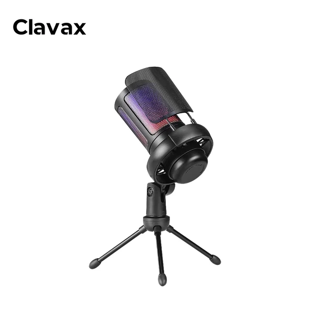 Clavax CLLM-ME6S Professional USB Computer Microphone With Desktop Stand RGB Gaming Microphone For Live Streaming Recording