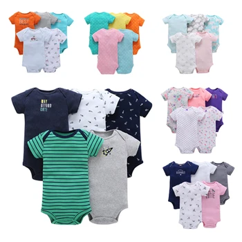 Wholesale summer cute new born baby boy romper clothes 100% cotton soft knit short sleeves boutique boys girls baby romper