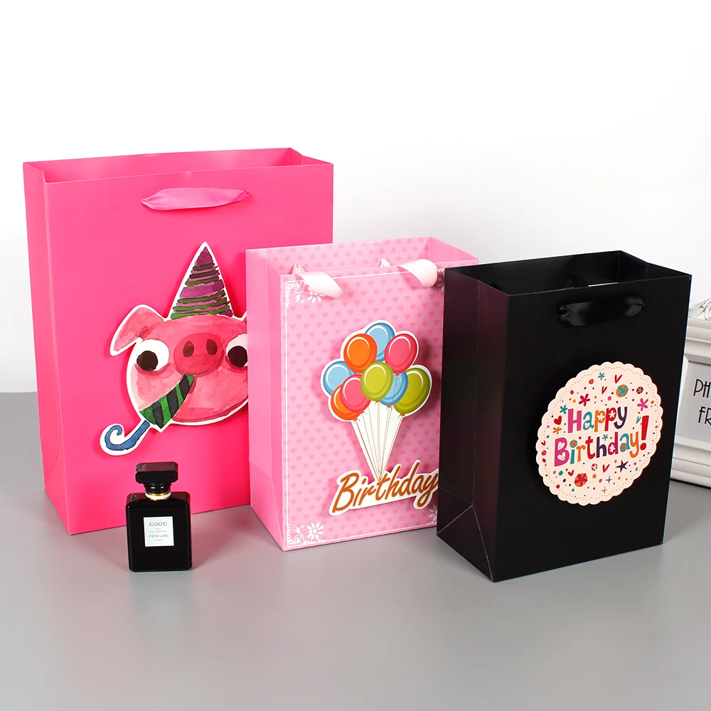 bag of happy birthday white cardboard print paper bag with 3d