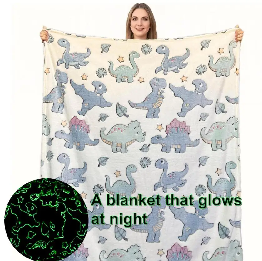 Factory Wholesale 100% Polyester Throw Fluorescent Glow In The Dark Luminous Blanket Thin Fleece flannel Blankets Gifts