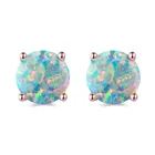 Gold Stud Rose Gold Plated Opal Stud Earrings 8MM Round For Women Girls Valentine's Day Gifts