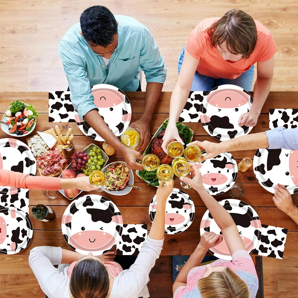 Cartoon Cow Customized Birthday Party Decoration Pattern Party Disposable Tableware Paper Plates And Cups Set