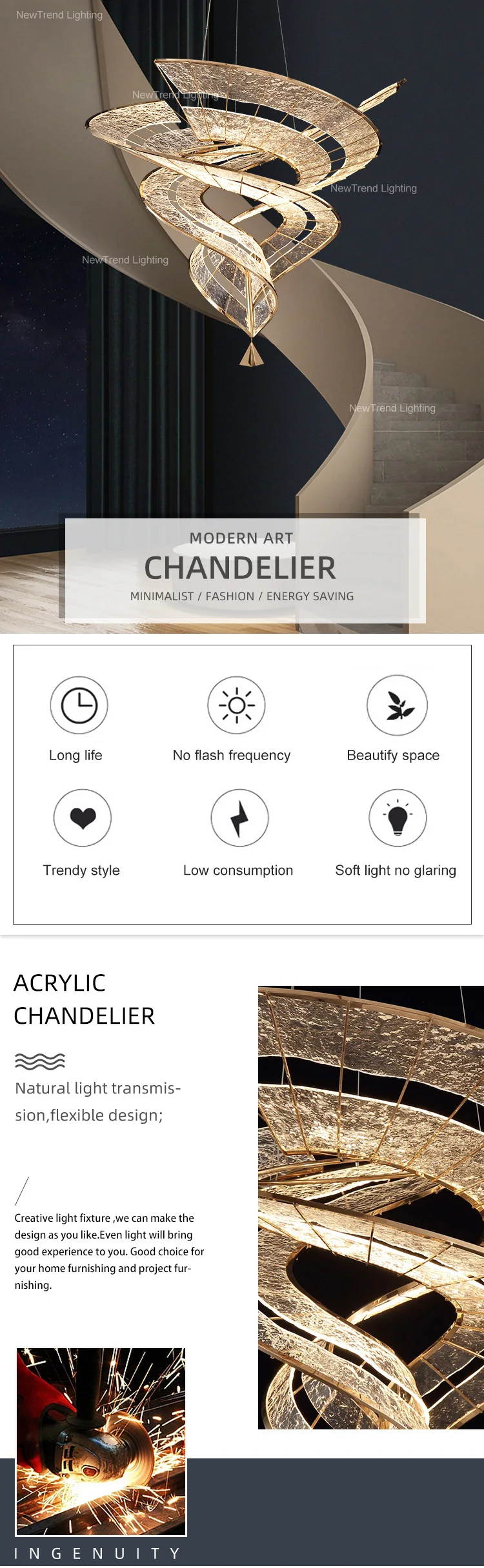 CPL-326 Luxury Style Custom Indoor Decoration Hotel Villa Hall Staircase Led Chandelier Light factory