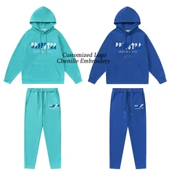 L405-1 OEM Chenille embroidery Wholesale custom sportswear men's slim fit jogging for men hoodie two piece set tracksuit