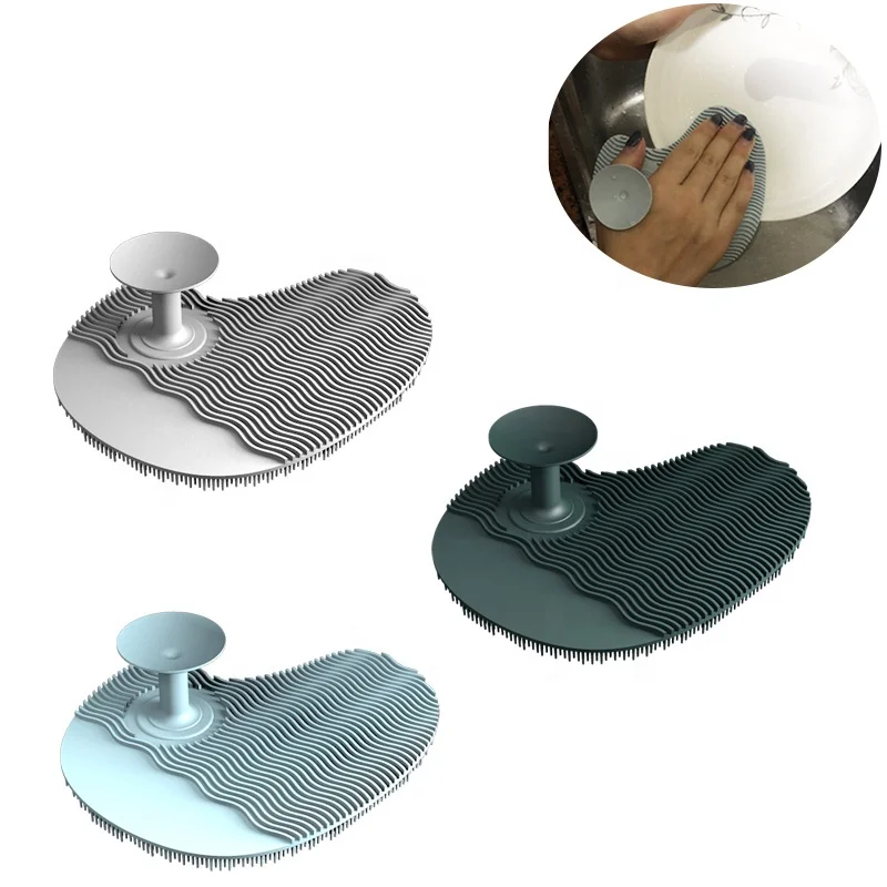 2023 New Design Kitchen Silicone Dish Cleaning Brush With Suction Cup Wash Brush For Bowl Scouring Pad Pot Pan Cup Easy Clean
