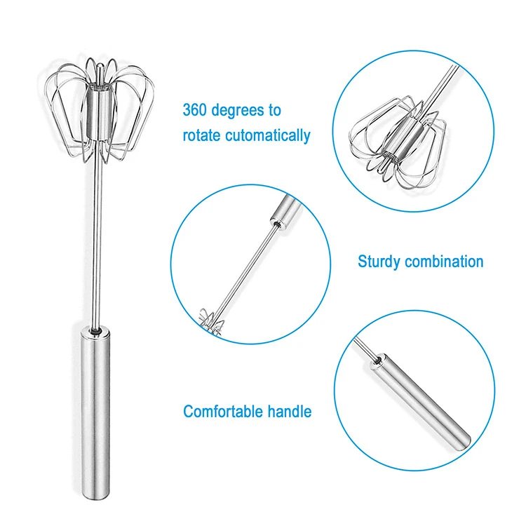 Factory Wholesale Stainless Steel Egg Whisk, Stainless Steel Mini Wire Manual Whisk Rotary Egg Beater Hand