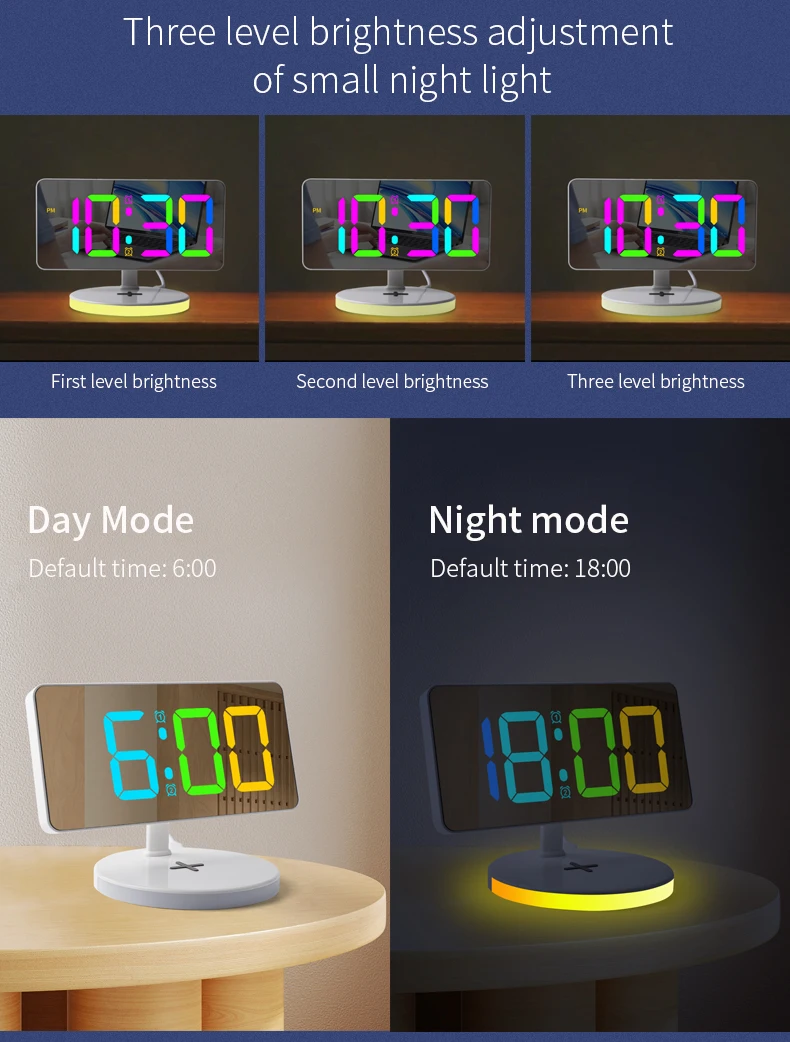 New Design LED Night Light Digital Alarm Clock 15W Fast Charging Station Wireless Charger with Alarm Clock