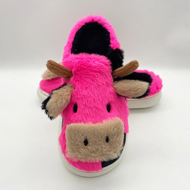 Cute Cow Stuffed Animal prints Slippers Fluffy Fuzzy Slippers Soft Plush Winter Warm House Shoes