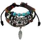 Eyes Hot Style Hand Beaded Leather Bracelet With Blue Eyes Student Bracelet