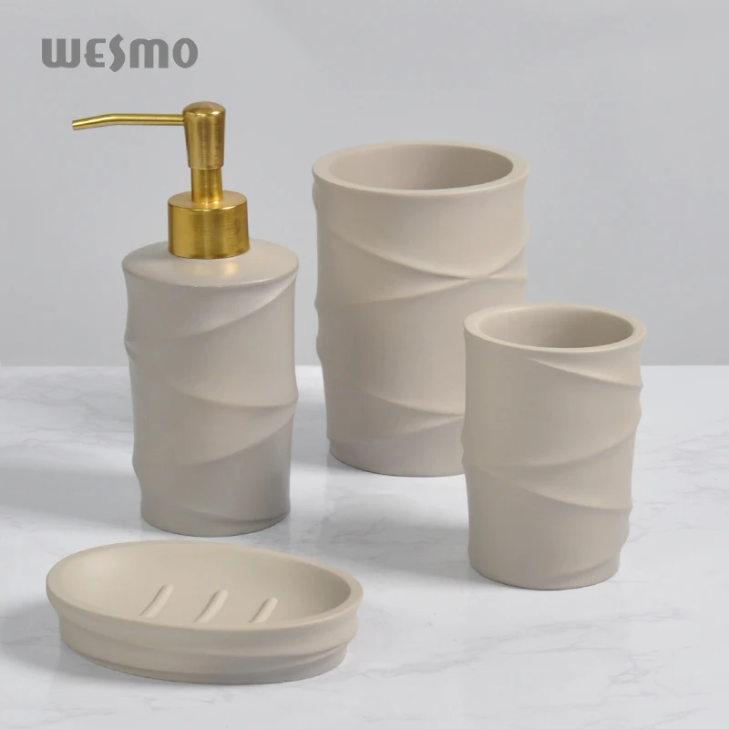 New Design Modern Household Decoration resin craft  Polyresin Bathroom Accessories Set soap dispenser set