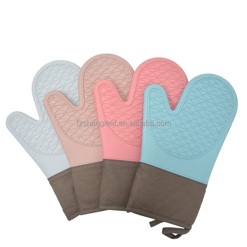 product novelty design dotted kitchen food grade silicone cotton double layer heat resistant customizable oven mitts bbq grill gloves-0