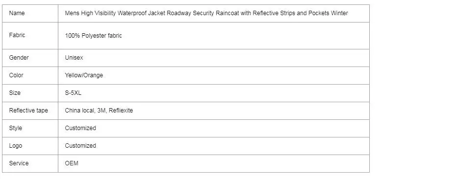Wholesale High Visibility Waterproof Jacket Roadway Security Raincoat With Reflective Strips and Pockets