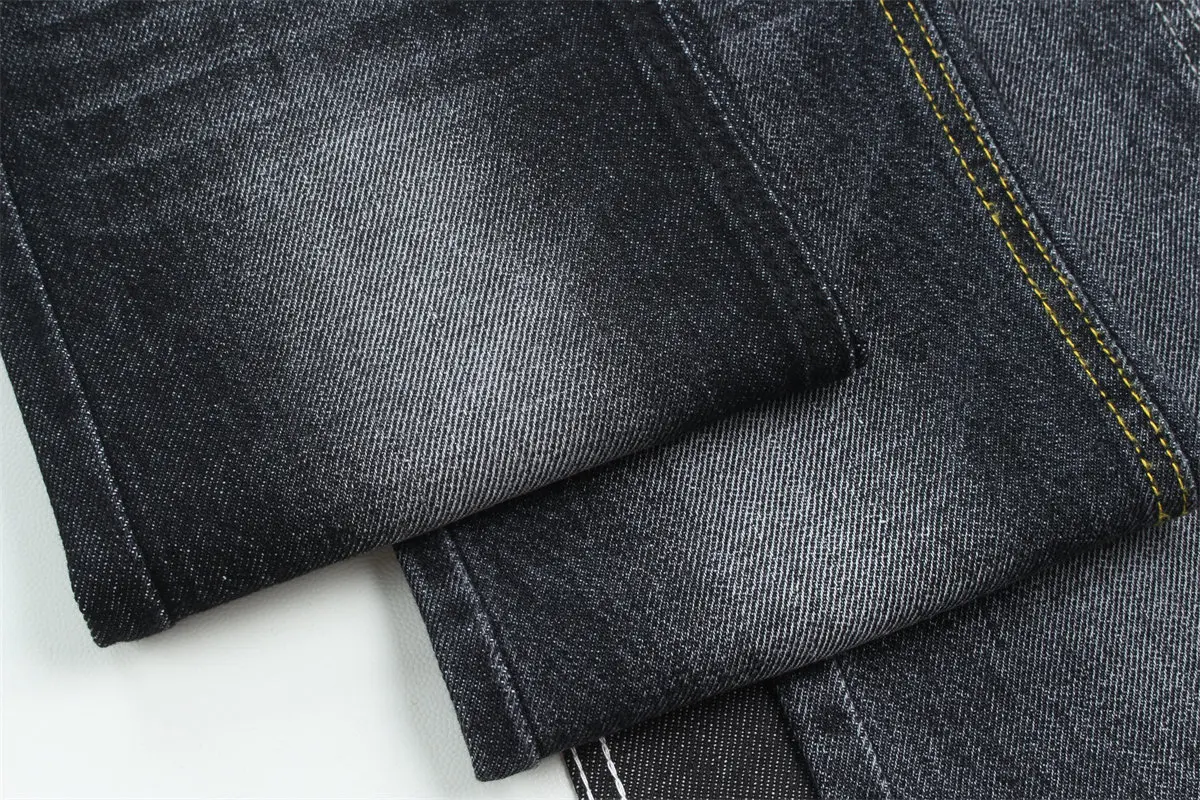 10 oz Dark Black Medium Weight 100% Cotton Denim Fabric Sanforizing for Jeans and Workwear