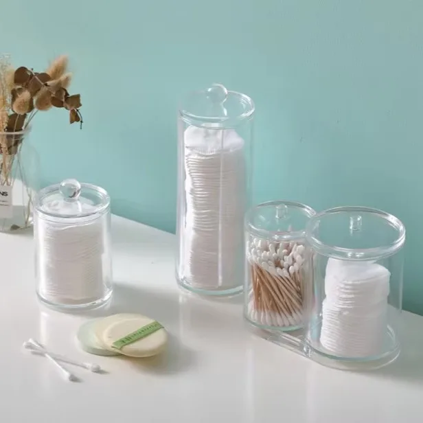 Transparent Acrylic Cotton Swabs Cotton Balls Dental Floss Storage Bathroom Bedroom Storage Can With Lid