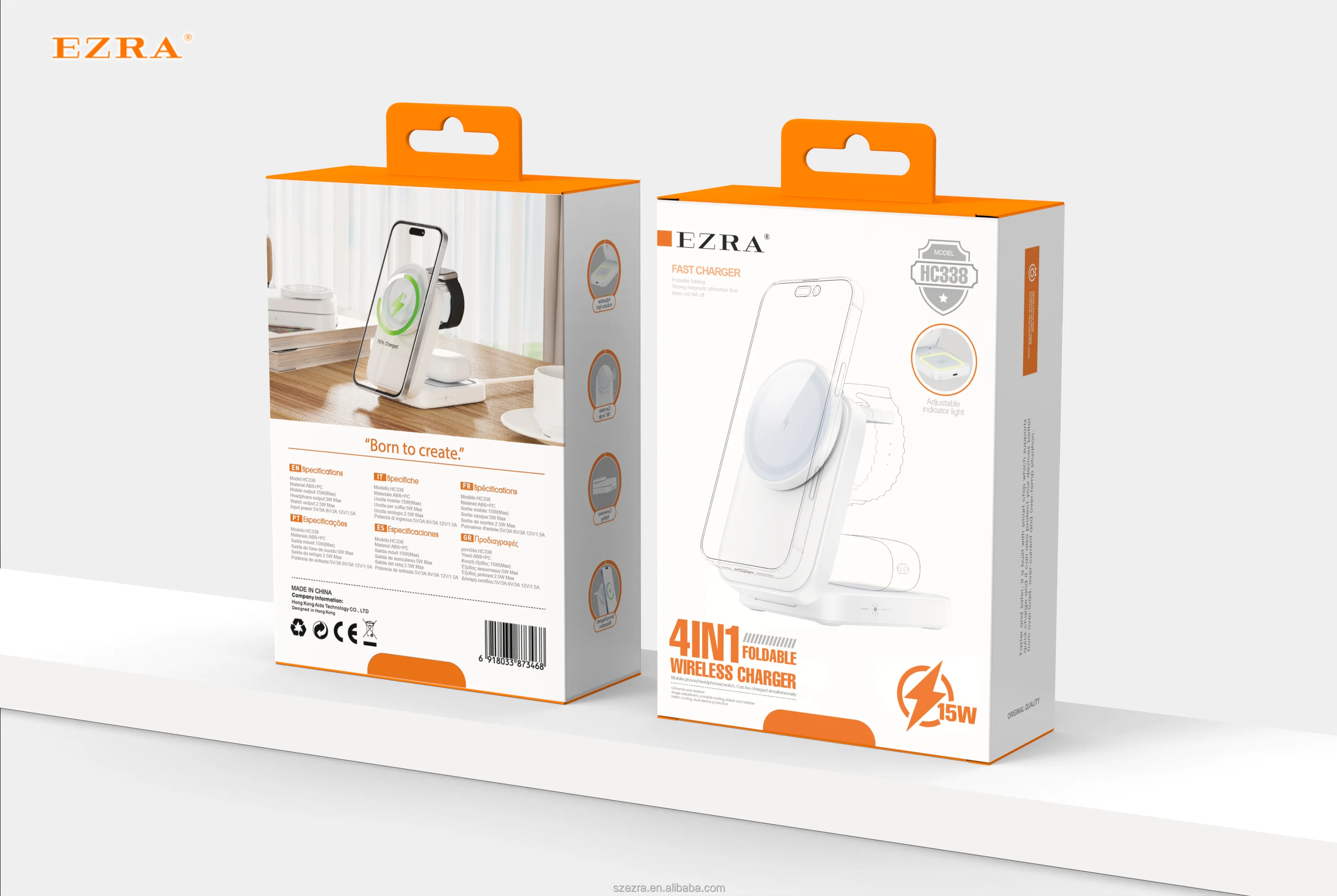 3 in 1 Foldable Charger 15W Wireless Charging Station for iPhone Watch AirPods with Type-C Port - EZRA HC338