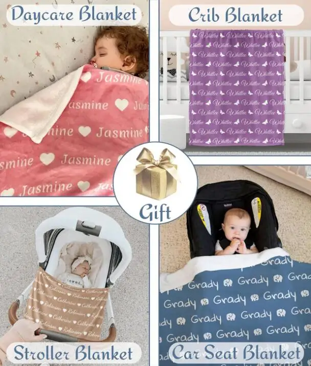 Personalized color name custom blanket thick baby soft plush sherpa fleece lightweight throw blanket